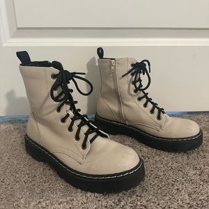 Sincerely Jules Cream and Black Combat Boots